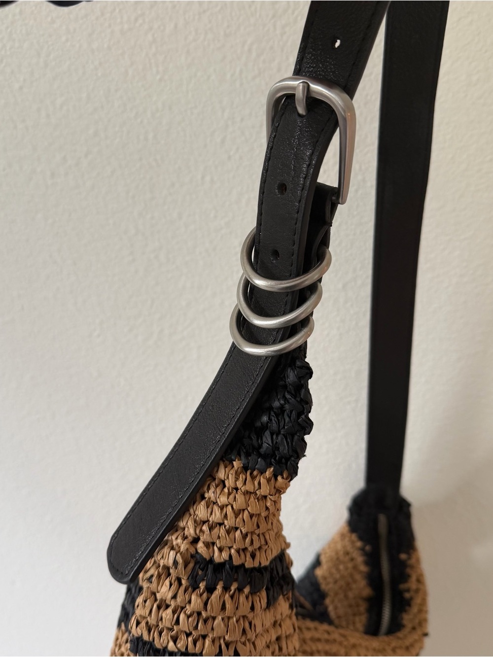 Free People Santorini straw tote bag slouchy black tan zipper raffia - Picture 9 of 11